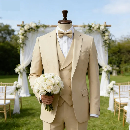 Men's 3-Piece Formal Suit – Notched Lapel Jacket, Vest & Pants for Weddings & Occasions