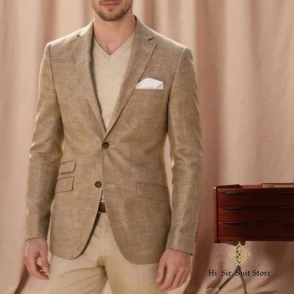 Men's Linen Blazer Jacket Business Two-Button Casual Sports Coat Slim-Fit Wedding Suits Formal Wear High-End Mens Suit Party