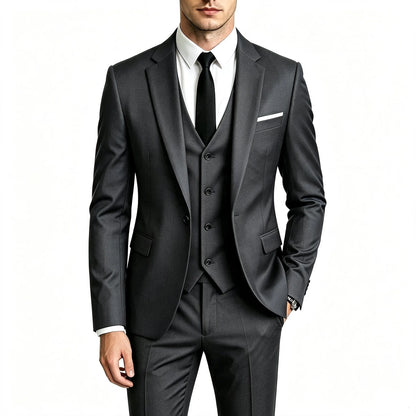 Elegant Men's 3 Pieces Suit Slim Fit 1 Button Tuxedo Blazer Vest Pants Formal Set For Business Casual Wedding Groom
