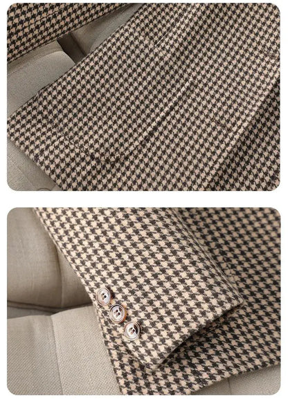 Women Office Ladies Single Breasted Slim Blazer Coat Autumn Winter Fashion Plaid Temperament Long Sleeved Elegant Tops Vacation