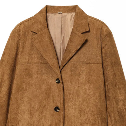 Spring Autumn New Women's Blazer Notched Collar Single Breasted Faux Suede American Retro Office Lady Elegant Coats HK15865