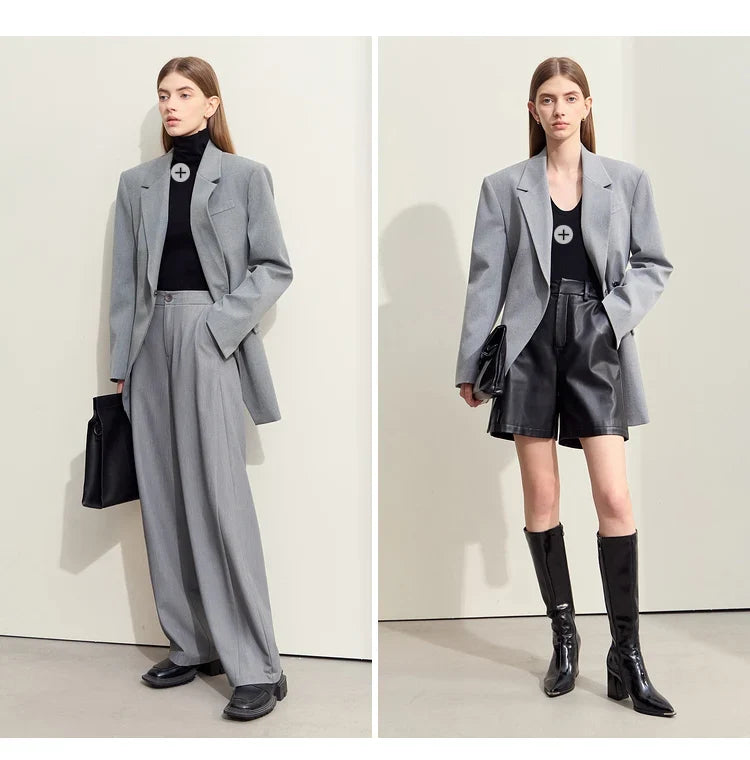 Fall Clothes 2024 Women Blazers Vintage Coat Autumn Western Long Jacket Solid Slim-fit Office Lady Basics Blazer 12443153