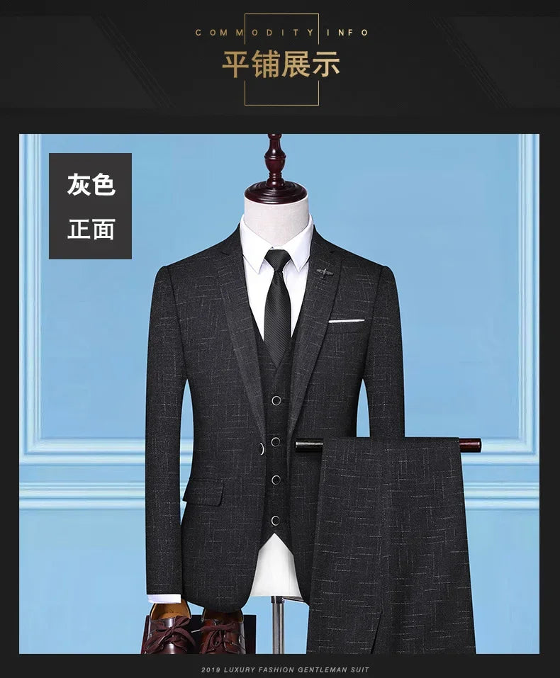 Men's 3-Piece Suit Slim Fit Blazer Vest Trousers Smart Casual Business Formal