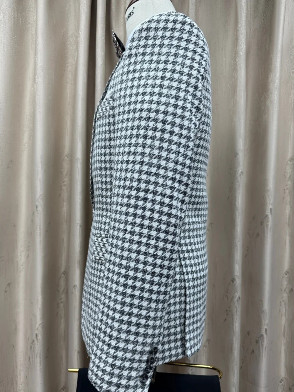 Men's Houndstooth Suit 3 Piece Blazer Jacket Pants Vest Formal Wedding Party Prom Business Outfit Slim Fit Suits Set S-3XL