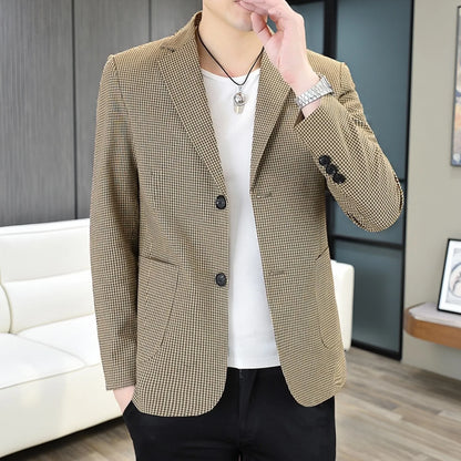 Men's Plaid Blazer for Casual Business Spring Autumn | Khaki Dark Gray Light Gray
