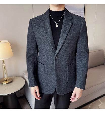 High Qualitys Thickened Wool Suit Jacket Autumn Winter New Luxury Solid Color Formal Men Business Slim Fit Social Party Tuxedo