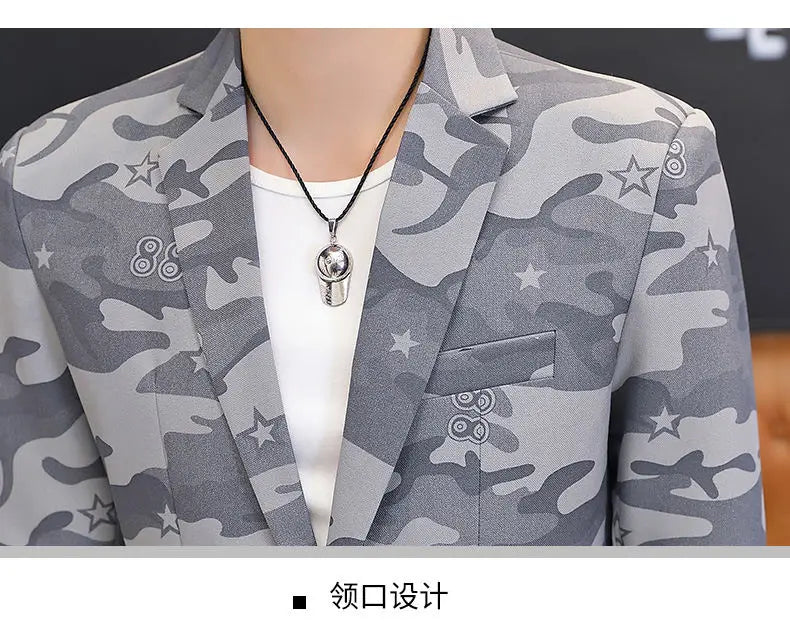 2025 British Light Mature Style High-End Camouflage Small Suit Jacket for Men, Trendy, Cool and Casual Formal Single Suit