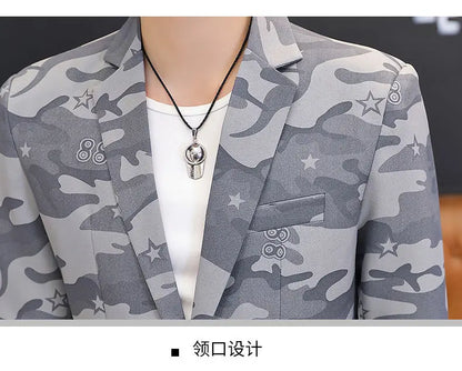 2025 British Light Mature Style High-End Camouflage Small Suit Jacket for Men, Trendy, Cool and Casual Formal Single Suit