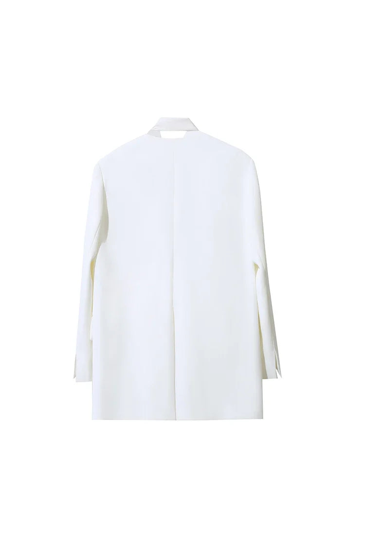 Women's Jacket 2026 Autumn New Elegant Commuter Beaded Flower Chiffon Streamer Tie Blazers Solid Loose V-Neck Top 12641078