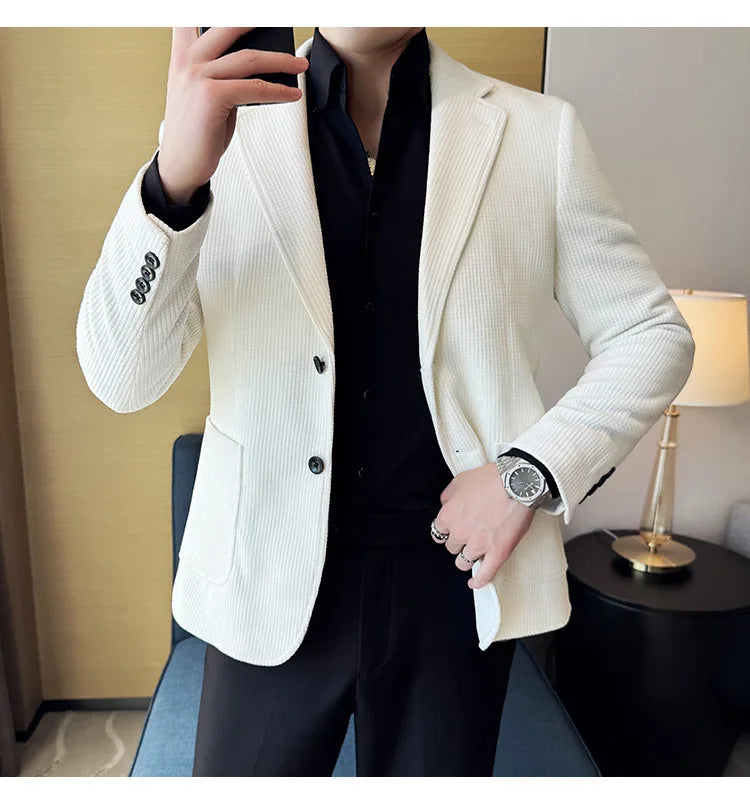 Autumn Winter New Chenille Velvet Suit Jacket Men's Casual Business Fashion Formal Party Coats  Tailcoat Men's Clothing 4XL-M