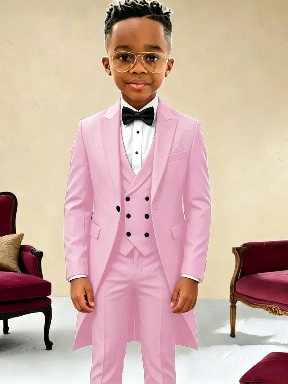 New Boys Long Jacket Vest Pants 3 Pieces Suits Piano Performance Wear Classy Peak Lapel Kid Slim Fit Suit Set For Wedding