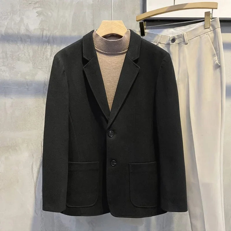 Elegant Single Breasted Coats Tweed Man Suits and Blazers Original Jacket for Men Spring Clothes Korean Style Casual Menswear