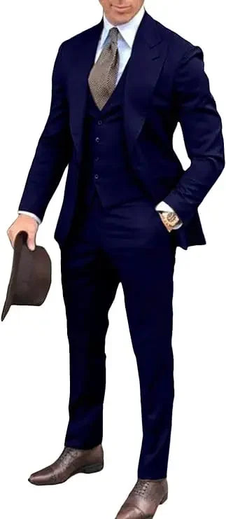 Brown Classic Men Suit 3 Pieces Tuxedo Peak Lapel Groomsmen Wedding Suit Set Fashion Men Business Blazer Jacket+Pants+Vest