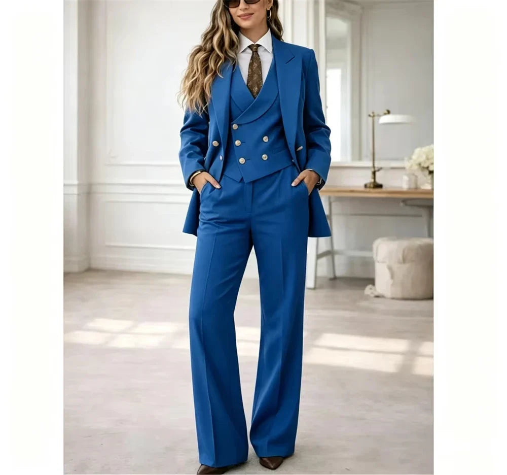 Classic Womens 3 Piece Suit Tailored Pantsuit Costume Femme Chic Elegant Wedding Guest Power Suit Mariage (Jacket+Vest+Pant)