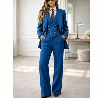Classic Womens 3 Piece Suit Tailored Pantsuit Costume Femme Chic Elegant Wedding Guest Power Suit Mariage Jacket+Vest+Pant