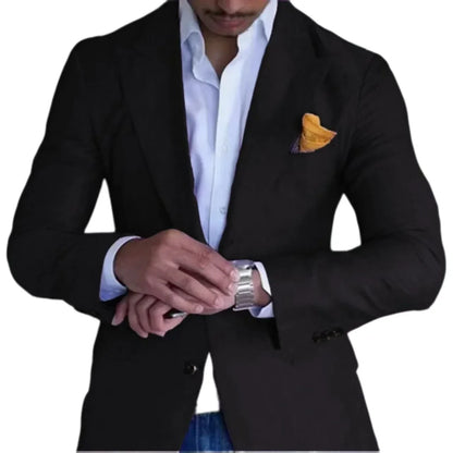 Men's Slim Fit Linen Suit Jacket – Single Button Peak Lapel for Wedding & Beach Events