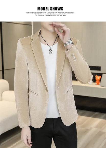 Blazer: An Outdoor Fashion Business Gentleman Wedding Host Slim-fit Casual Korean-style Youthful Men's Golden Velvet Blazer