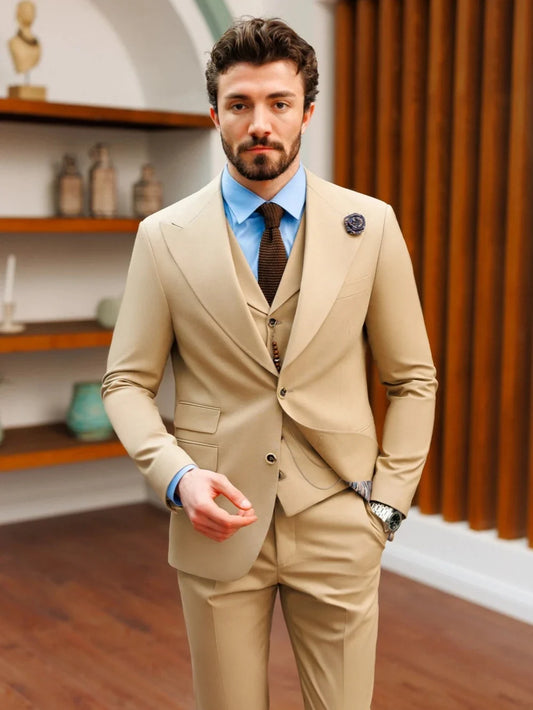 High Quality Stylish Men's Suits Blazer Vest Pants 3 Pieces Customized Classic Suit Set For Men Handsome Tuxedo Party Prom Wear