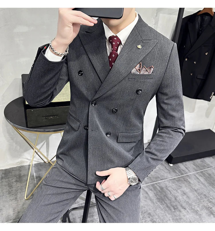 Men's Double-Breasted 2-Piece Suit – Slim Fit, Formal Business & Wedding