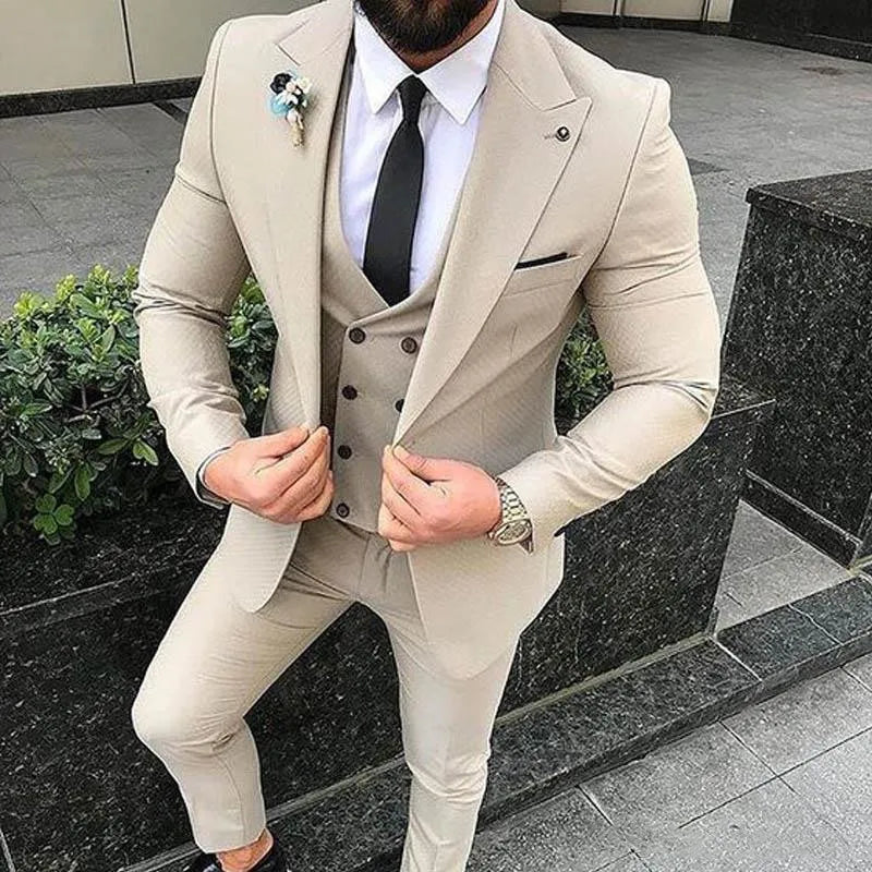 White Men Suits Groom Suit Formal Male Suits for Wedding Best Man Slim Fit Groom Tuxedos For Men (Jacket+Vest+Pants) Terno