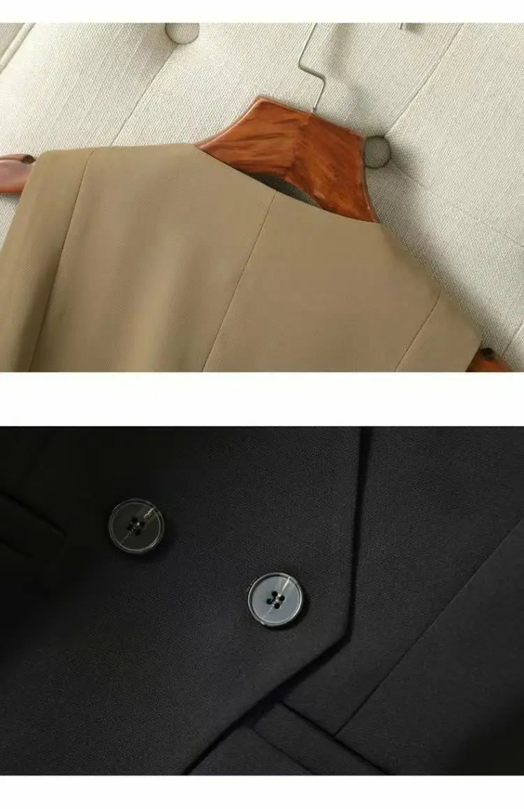 Women's Streetwear Fashion Double Breasted Suit Vest Casual Elegant Short Vest Office Ladies Waistcoat Female Sleeveless Jacket