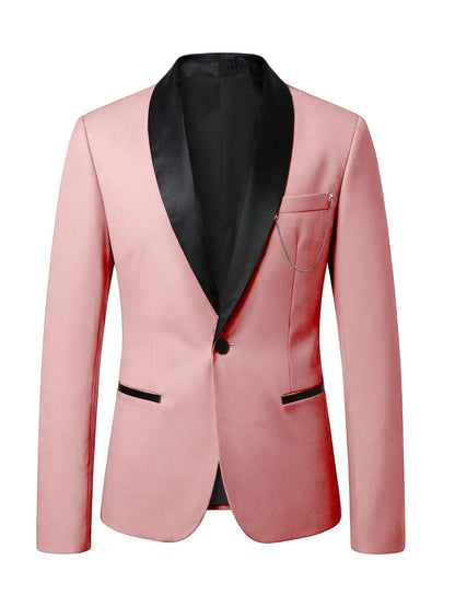Men's Slim Fit Tuxedo Blazer Satin Shawl Collar One Button Formal Business Suit Jacket for Wedding Prom Party For Spring Summer
