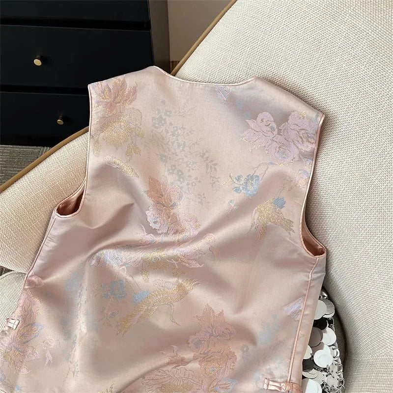 Retro Ladies Leisure Cardigan Vest Outwear 2025 High-end Female Sleeveless Coat Spring Autumn Women Fashion Waistcoat Jacket