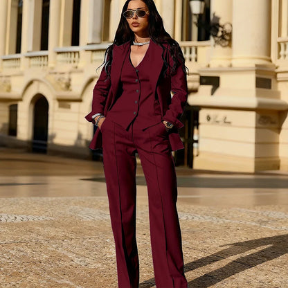 Light Blue 3 Piece Suit Set New Women's Jackets Single Breasted Peaked Lapel Blazer+Vest+Pants Formal Office Commute Outfit