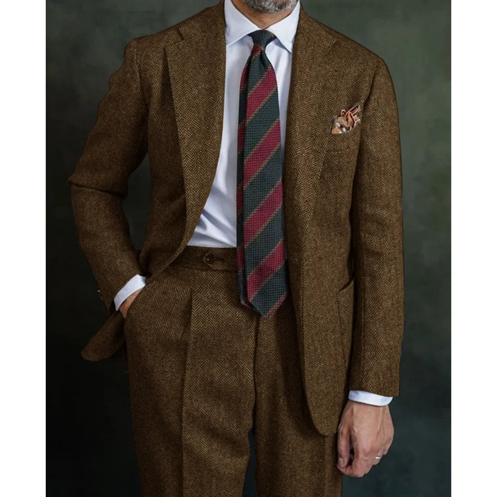 Men's 2-Piece Double-Breasted Suit Peak Lapel Slim Straight Fit for Wedding Business Casual