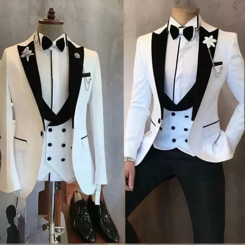 Men's Suits Slim Fit 3 Piece Italian Style Suits for Wedding Groomsmen Groom Tuxedo Jacket with Double Breasted Vest Pants