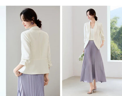 Blazer For Women's Commuter Flat Collar, One Button-down Shoulder Pads, Seven-quarter Sleeves Short Jacket 152XC1936