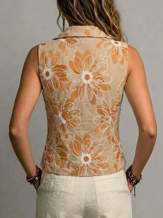 New Arrival for Spring, Summer & Autumn | Exquisite Random‑Embroidered Elegant Waistcoat, Notched Lapel Blazer Vest with Fake Po