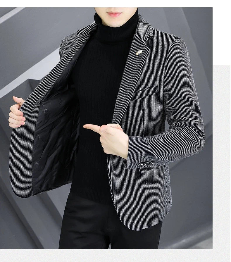 Blazer Autumn/Winter Golden Sable Velvet and Cotton Thickened Thermal Small Suit Fashion Business Men's Slim Blazer