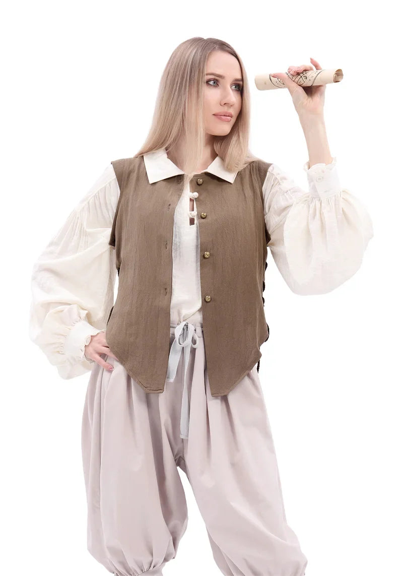 Women Pirate Vest Medieval Costumes Adult Halloween Renaissance Vest Black Bard Vest Top Bodice