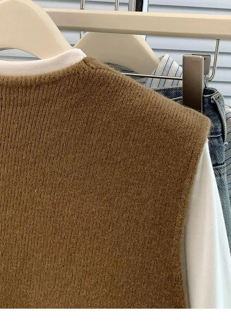 Women's Soft Knitted Vest  Women Casual Button Deep V-Neck Sleeveless Autumn  Pullover Simple Tank Tops Loose Knitwear  Tops