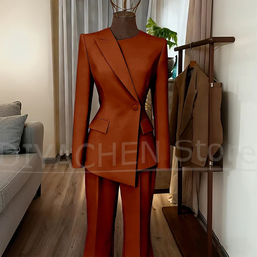 Women's Suit Slim Fit Blazer and Flared Trousers Elegant Formal Outfits Office Casual Party Fashion Pants Sets Two Piece