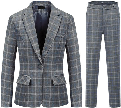 Plaid Women Suits Office Sets 2023 Vintage Long Sleeve Single Button Silm Blazers Chic High Waist Casual Pants Suits