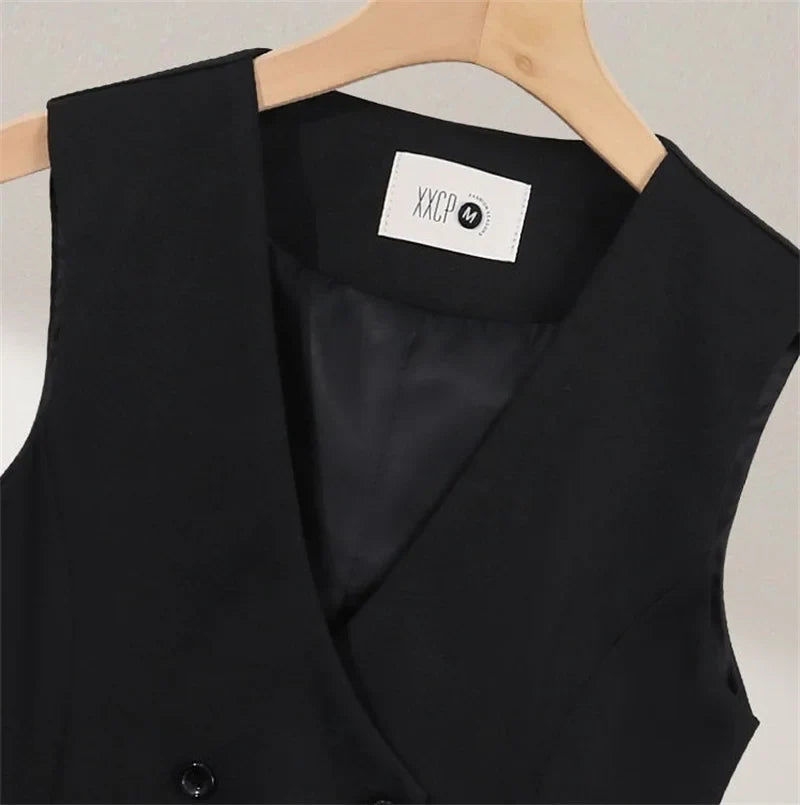 2025 Summer V-Neck Vest Women Thin Loose Waistcoat Double-breasted Sleeveless Blazer Female Slim Short Vest Femme Slim Buttons