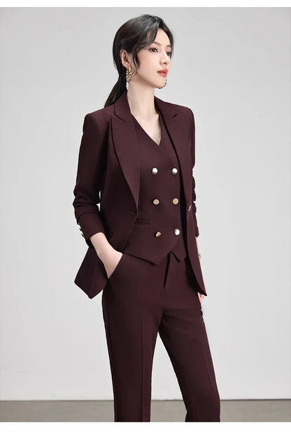 Autumn New Elegant Chic Business Formal Outfit for Women Long Sleeve Blazer and Pants Two Piece Matching Sets Trousers Suit