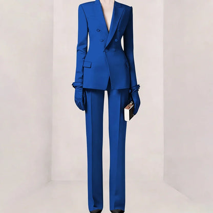Purple Women Suit Double-breasted Peaked Lapel Two Pieces(Jacket+Pants) Modern Fashion Slim Business Office Lady Set Custom