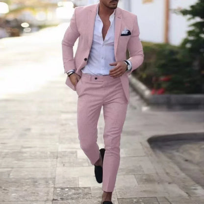 Costume en Lin Homme Robes de Soirée Élégantes Revers Cranté un Bouton Blazer Ajusté Fête de Mariage Plage d'Été Banquet
