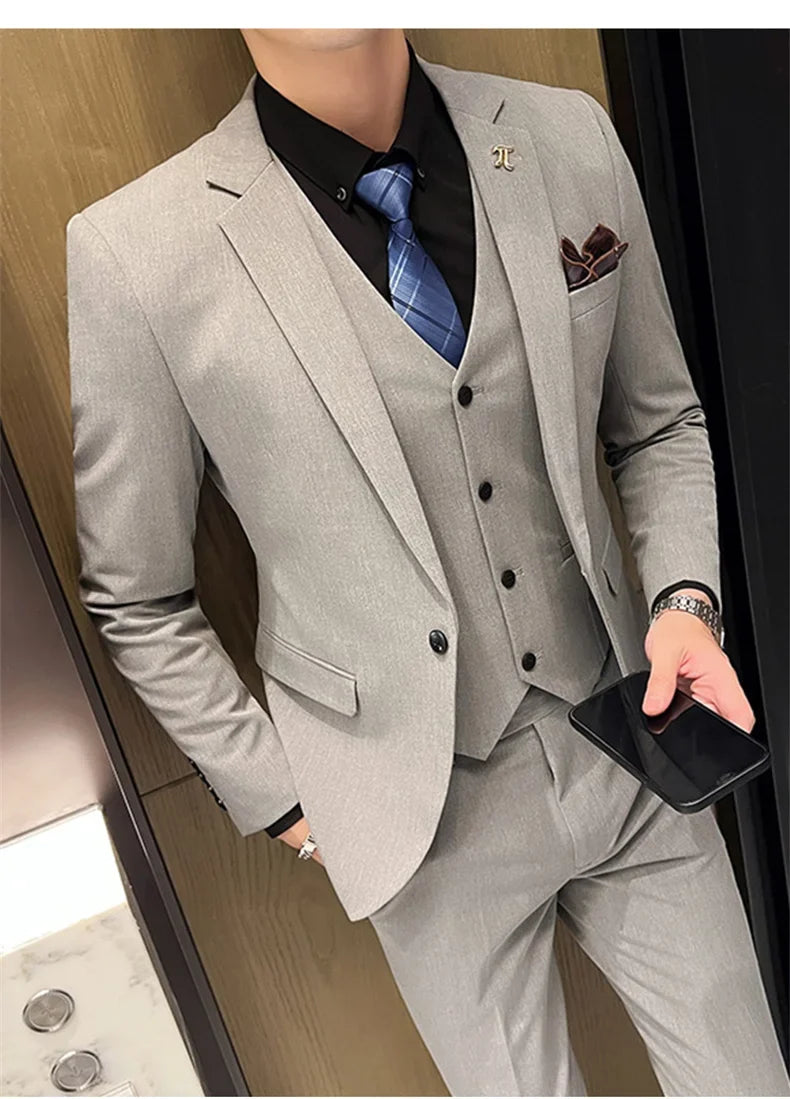 Men's 3-Piece Slim Fit Suit – Smart Casual Blazer, Vest & Pants for Business, Wedding & Formal Occasions