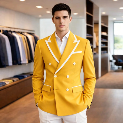 New Fashion Double Breasted Jacket for Men Peak Lapel Slim Fit Suit Blazer for Prom Party Wedding Business One Coat