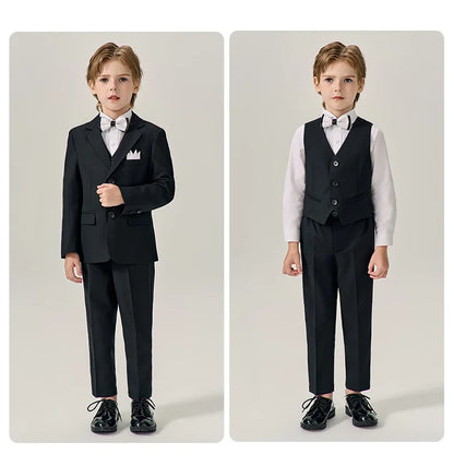 Boys Dark Green Jakcet Vest Pants Bowtie Evening Party Dress Children Wedding Photograph Suit Kids Ceremony Performance Costume