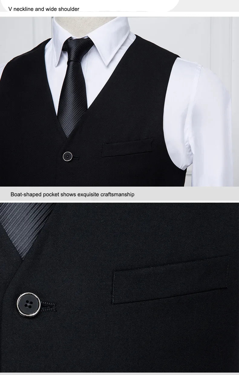 Plus Size Men's Single Breasted Suit Vest for Groom and Host – Black, Grey and Navy