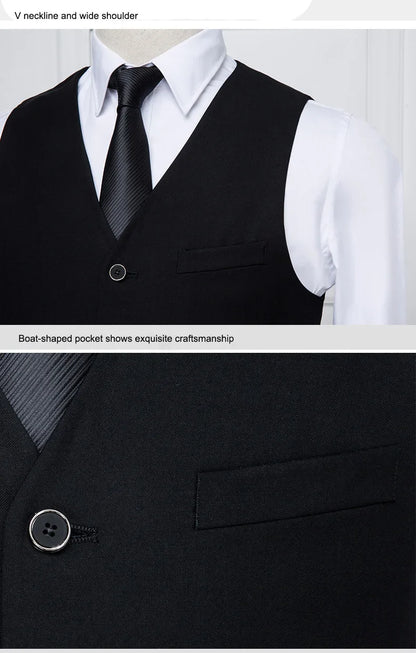 Plus Size Men's Single Breasted Suit Vest for Groom and Host – Black, Grey and Navy