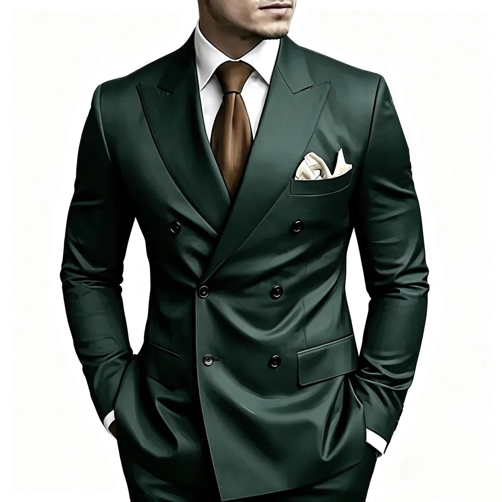High Quality Brown Men Suits Double Breasted Bespoke Wedding Suit Peaked Lapel Formal Blazer Slim Fit  Groom Dress