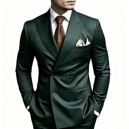 High Quality Brown Men Suits Double Breasted Bespoke Wedding Suit Peaked Lapel Formal Blazer Slim Fit  Groom Dress