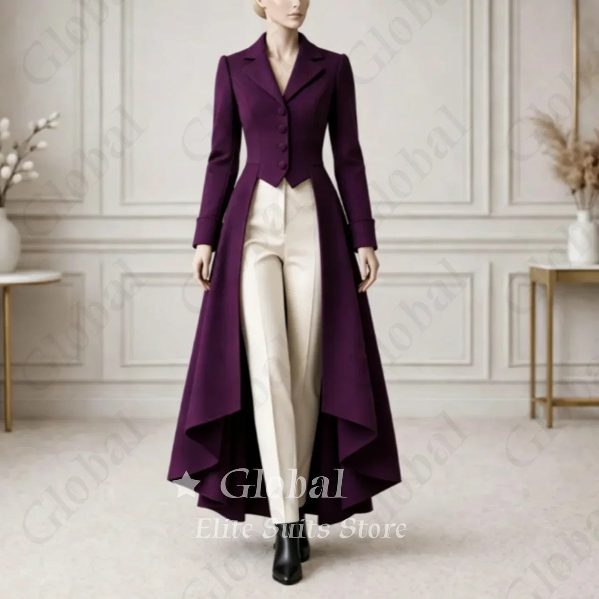 Women Victorian Long Tailcoat 2 Pieces Suit Slim Fit Lapel Formal Long Jacket Pants Set Elegant Wedding Guest Outfit Customized