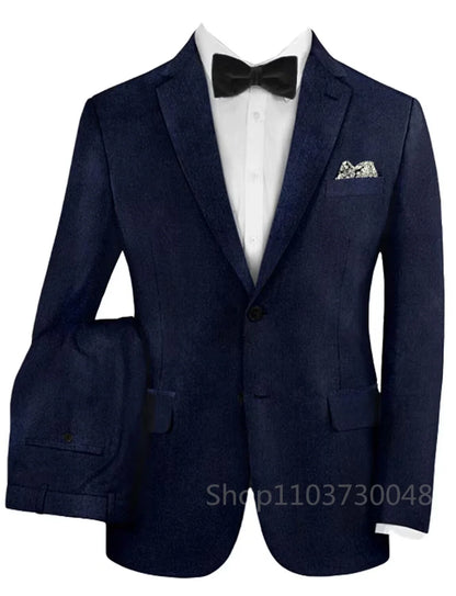 Costume Homme en Velours Côtelé Kaki Coupe Ajustée Revers Cranté Deux Boutons Blazer Pantalon Mariage Marié Smoking Ensemble 2 Pièces Affaires (Veste+Pantalon)